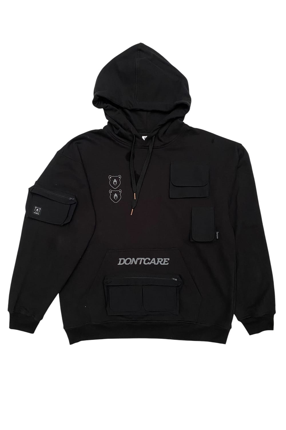 Hoodie  Negro Oversize con Bolsillos Cargo